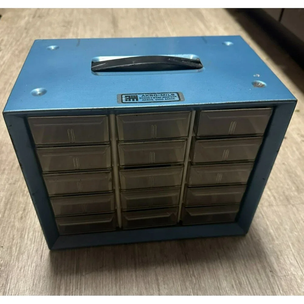 Akro-Mils Blue Metal 15-Drawer Storage Organizer Cabinet, Small Parts